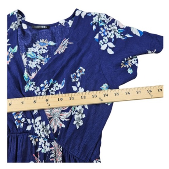 Papermoon Dress Womens Medium Blue Floral Maxi Short Sleeve Boho‎ Summer Casual - Picture 6 of 7
